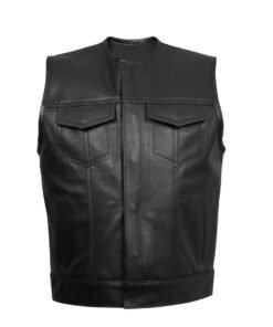 Men's Black Cowhide Leather Motorcycle Vest
