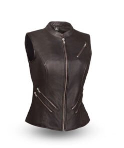 Womens Black Zip Up Leather Vest