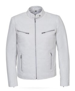 Men's White Washed Biker Style Motorcycle Real Leather Jacket