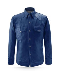 Men’s Blue Leather Shirt