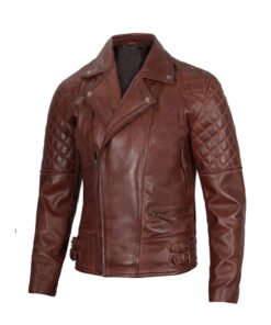 Men's Dark Brown Quilted Asymmetrical Leather Biker Jacket