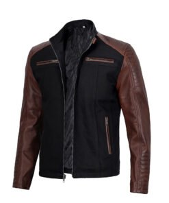 Mens Cafe Racer Black & Brown Two-Tone Jacket with Leather Sleeves