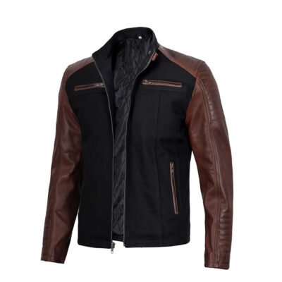 Mens Cafe Racer Black & Brown Two-Tone Jacket with Leather Sleeves